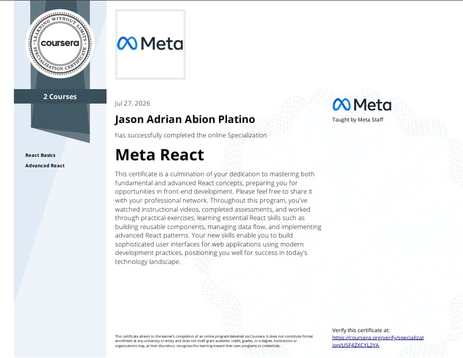Meta Front-End Developer Specialization